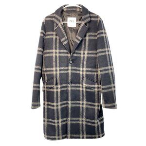 Zara Men's Plaid Coat M 40 Black Polyester Turkey Button 7402 EUC